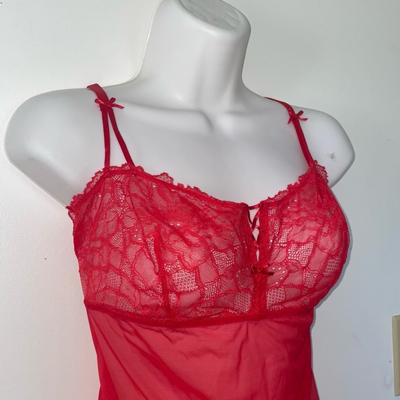Red Sheer Slip Dress with Red Lace - Picture 4 of 5